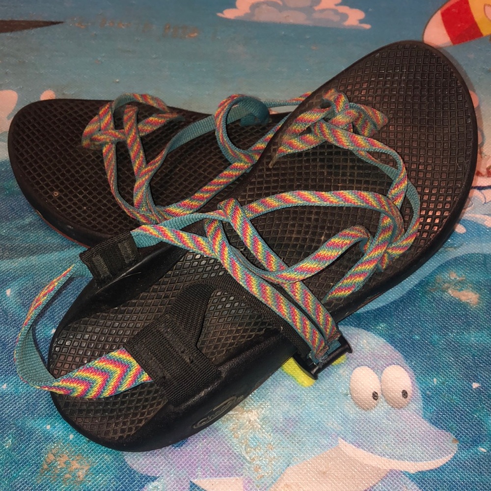 Rainbow colored Chacos. Very loved but in great condition. Size 8